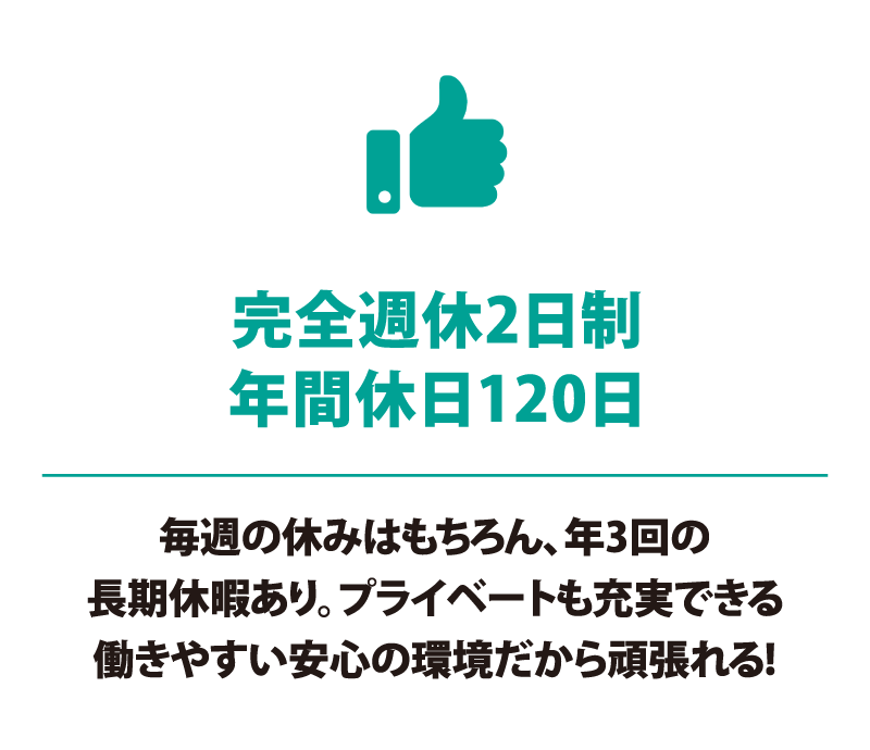 完全週休2日製、年間休日120日